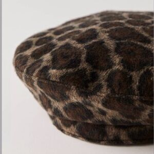 NWT Free People Wool Leopard Print Beret brown